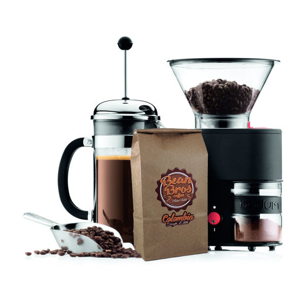 Bodum Burr Grinder, French Press and Bean Bros Whole Bean Coffee