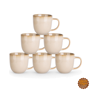 AmorArc Ceramic Coffee Mugs, 12 oz, Set of 6, Wheat