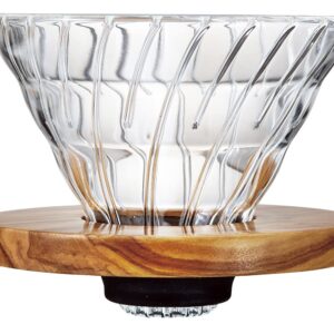 Hario V60 Glass Coffee Dripper 02, Olive Wood