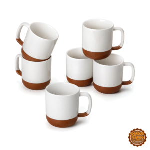 MALACASA Ceramic Coffee Mugs, 16 oz, Set of 6, Khaki White