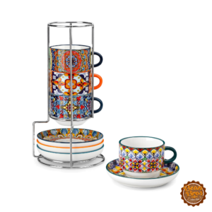 vancasso Bohemian Espresso Cup Set of 4 with Stand, 8 oz